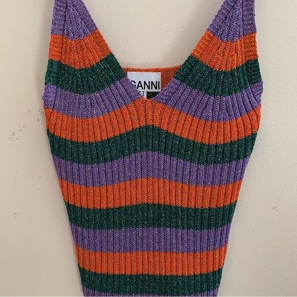 GANNI Tank Top Striped Metallic Knit - Picture 3 of 9